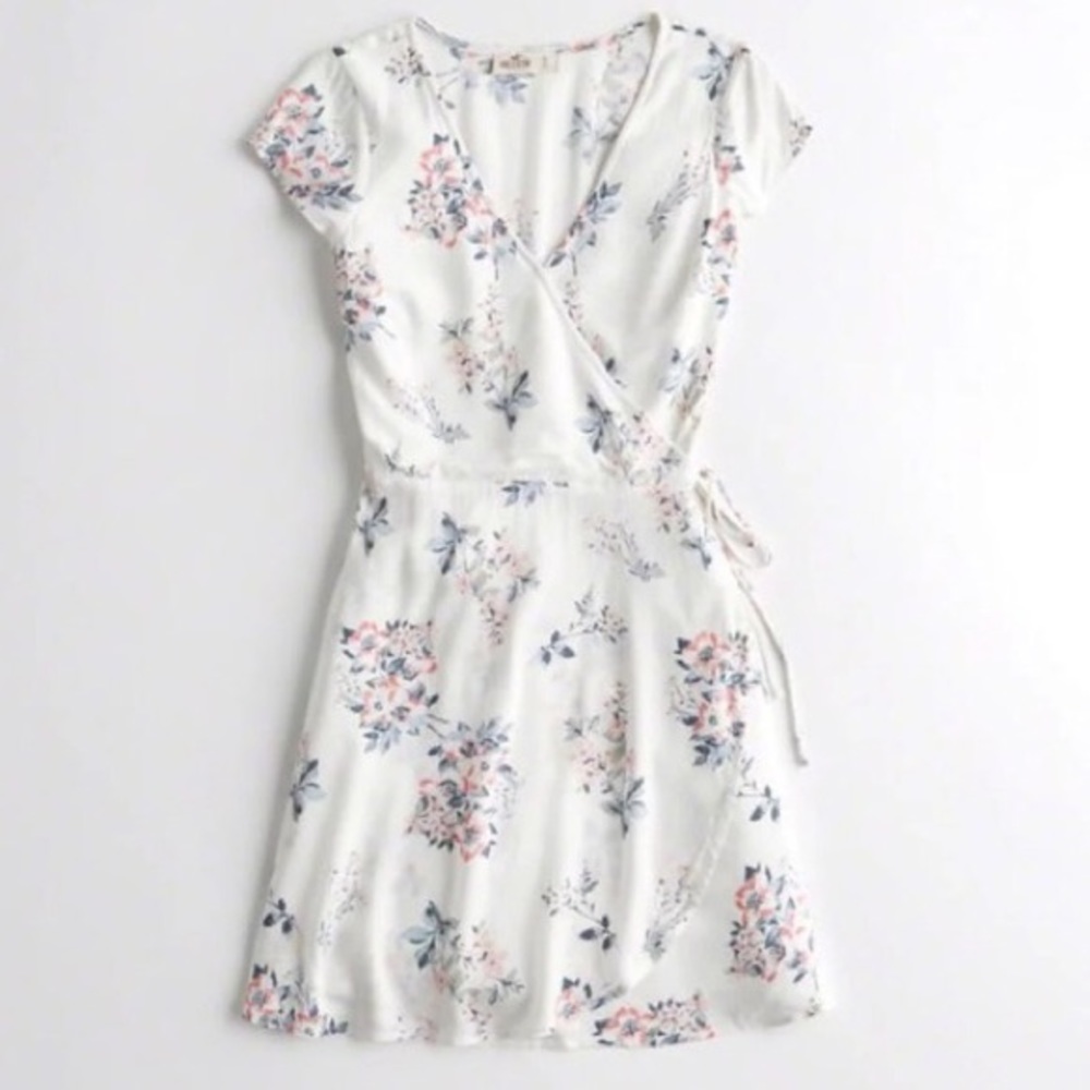 White floral wrap mini dress